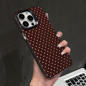 Custodia in TPU opaco con motivo a pois bianchi su sfondo marrone, <span class=keywords><strong>cover</strong></span> geometrica classica antiurto per <span class=keywords><strong>iPhone</strong></span> 17 16 15 14 13 <span class=keywords><strong>Pro</strong></span> Max - Product Image 2