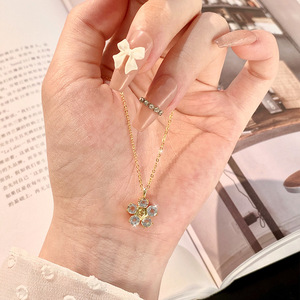 Collier Trèfle à Cinq Feuilles en Pierre Naturelle Ronde de 4 mm, Plaqué Or Argent Sterling 925, Bijou Anti-ternissement, 9 Pièces Simples - Product Image 4