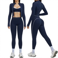 Conjunto de Yoga de 3 Piezas Personalizado para Mujer: Sujetador Ajustable, Leggings de Cintura Alta con Efecto Push-Up, Ajuste Delgado, Elástico en Cuatro Direcciones, Transpirable, de Secado Rápido Frontal