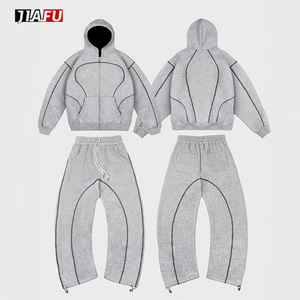 Conjuntos Holgados con <span class=keywords><strong>Cremallera</strong></span> Personalizados para Hombre con Cuello Caído y Cuerpo Grueso Serigrafiado Sudaderas de Moda Oversize de Algodón Grueso Cómodas y Elegantes Unisex - Product Image 4