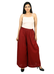 Buy <b>Maroon</b> Solid Rayon Palazzo Free Size Flared Palazzo for Casual Ethnic Daily Womens Wear By Exporters - Product Image 6