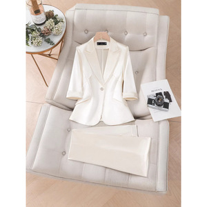 Pink Satin Women's Suit Set Three Quarter Sleeve Formal Wear For Commute Spring Summer Autumn Cross Border Wholesale - Product Image 2