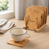 Ensemble de sous-verres en bambou personnalisables avec support, gravure laser, pour cadeaux d'entreprise et de pendaison de crémaillère, vente en gros