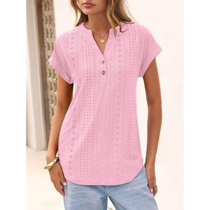 Blusa de Manga Corta con Cuello en V para Mujer, Blusa Informal de Verano, Camisa de Popelina Transpirable, Elegante para Uso Diario - Product Image 5
