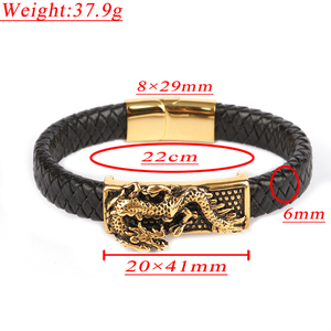 <span class=keywords><strong>Bracelet</strong></span> en cuir véritable avec dragon en <span class=keywords><strong>or</strong></span> 24 <span class=keywords><strong>carats</strong></span>, énergie renforcée, richesse, charme enveloppant, pour hommes - Product Image 2
