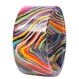 Brazalete de Laca Hecho a Mano Royal Juli Kada con Base Negra Artística y Ondas Coloridas Brillantes, Accesorio de Moda Étnica, 1 Pieza - Product Image 2