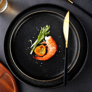 Assiettes <span class=keywords><strong>de</strong></span> Dîner en Céramique Style Japonais, Assiettes à Steak Sous Glaçure, Bord Doré, Plats Ronds pour BBQ, Restaurant, Hôtel, Restauration, <span class=keywords><strong>Vente</strong></span> en Gros - Product Image 1