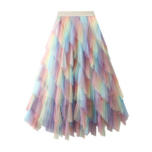 Nouvelle <span class=keywords><strong>jupe</strong></span> plissée en tulle <span class=keywords><strong>taille</strong></span> haute pour femme, style <span class=keywords><strong>tutu</strong></span>, avec ourlet large et coutures irrégulières, effet demi-pompadour - Product Image 3