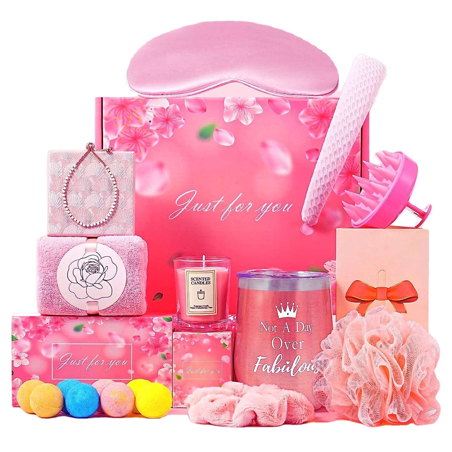 Geschenkkorb Für Frauen – Entspannendes Bad-Set Mit Kerze, Badekugeln & Mehr, In Rosa