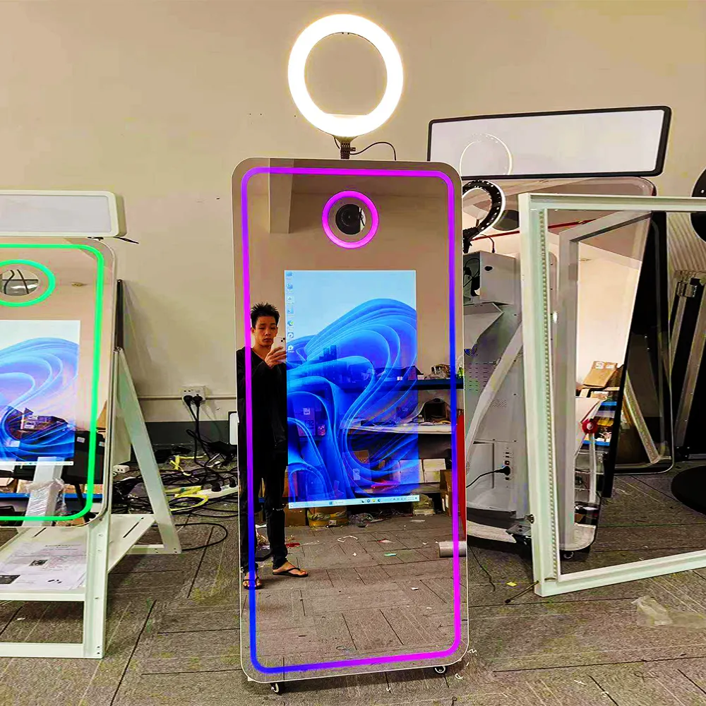 2024 mejor opción 70 pulgadas espejo fotomatón máquina portátil Selfie Magic Photo Booth espejo con cámara e impresora