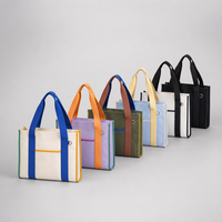 Sac fourre-tout en toile Flying Whale Color Block avec compartiment pour ordinateur portable, porte-bouteille, poches zippées, sac de travail, sac de bureau, sac d'enseignant, personnalisable