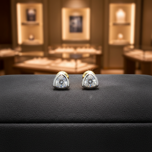 Exquisitos Pendientes Minimalistas Chapados en Oro de 22K para Mujer con Circonita Brillante de Corte Trillón en un Elegante Engaste de Bisel - Product Image 3