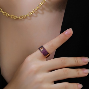 Exquisite Jewelry Eco-friendly Copper Gold Plated Micro Pave Multicolor Zircon Geometric Hollow Heart Shaped Eternity <b>Ring</b> - Product Image 4