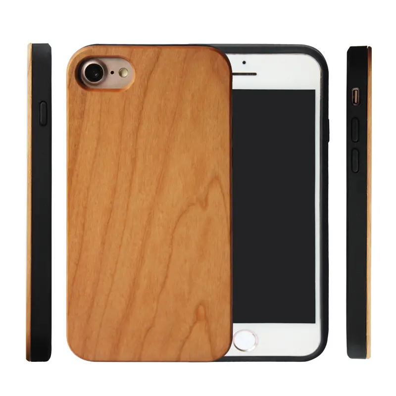 Para iPhone 8 7 Funda de madera Natural Real Bambú de madera Híbrido suave TPU Parachoques A prueba de golpes Fundas de teléfono