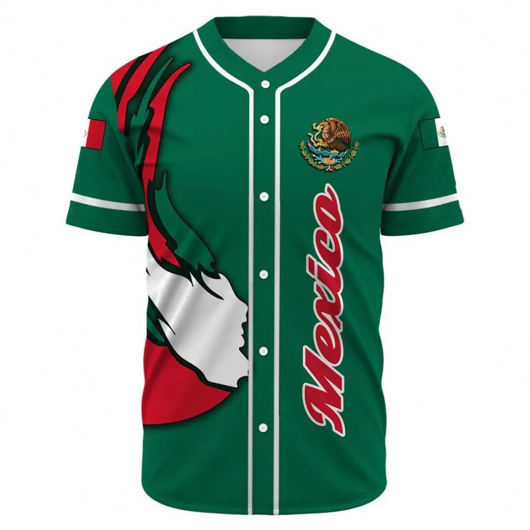 Venta al por mayor estilo caliente Bandera de México marca diseñador camisa de béisbol logotipo personalizado Premium viaje de negocios camisa abotonada camiseta masculina