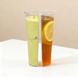 Vasos de Plástico PP Transparentes Personalizados de <span class=keywords><strong>500ml</strong></span> y 700ml con 2 Compartimentos, Vasos Dobles para Té de Burbujas Frío, Vasos para Compartir Café Boba con Tapa - Product Image 6