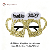 2027 Silvester-Party Fotobox-Brillen, Glitzernde Frohes Neues Jahr Neuheiten-Brillen, Uhr-Kronen-Champagner-Bier-Gnom-Topper