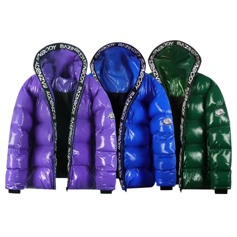 Winter duck feather coats custom logo bubble shiny puff filled fluffy jacket warm and comfortable oversized men's down jackets