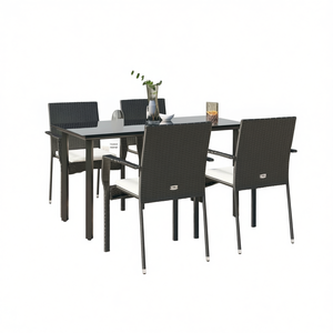 Set da Pranzo da Giardino in Rattan PE Nero per 4 Persone, Arredamento Modulare da Esterno dal Design Contemporaneo con Struttura in Metallo - Product Image 1