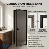 Puerta de Baño Moderna Minimalista de Aluminio y Vidrio Impermeable con Malla de Fibra de Vidrio para Uso en Hoteles y Hogares