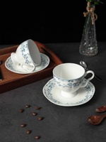Tasse à expresso en céramique à imprimé floral de style européen, style britannique, ensemble de tasses à thé de 200 ml, ensemble de tasses à café et soucoupes en céramique vintage