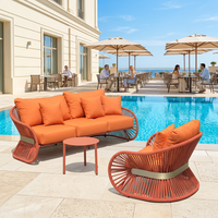 Ensemble de salon de jardin en aluminium résistant aux intempéries avec cadre en aluminium et cordage tressé, canapé orange pour extérieur avec table basse