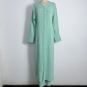 ชุดอาบายะสีเขียวมิ้นท์สุดหรูสำหรับผู้หญิง ชุดมุสลิมแบบเปิดด้านหน้าพร้อมเชือกผูก เสื้อคลุมแฟชั่นแบบเรียบร้อย - Product Image 6