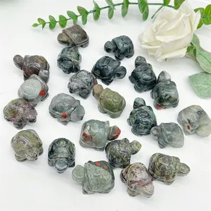 Wholesale Gemstone Small Size Carvings Crystal Crafts Natural Healing Dragon Blood Stone Mixed Turtle Decoration For Sale