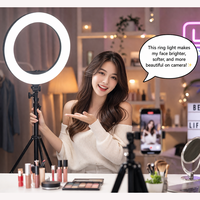 Anneau lumineux de diffusion en direct avec double température de couleur, 8 pouces, en ABS, alimentation CA/CC pour photographie, beauté et maquillage