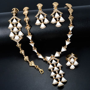 Joyería Bohemia de lujo Dubai 14K chapado en oro Zircon en forma de <span class=keywords><strong>abanico</strong></span> boda novia conjuntos de joyas para mujeres - Product Image 4