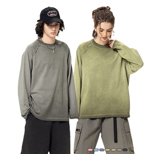 Chao Brand Men's Oversized Pullover T-Shirt 270g Heavy Color sólido Print European American Ins Old Man's Dirty Wash Look Long - Product Image 1