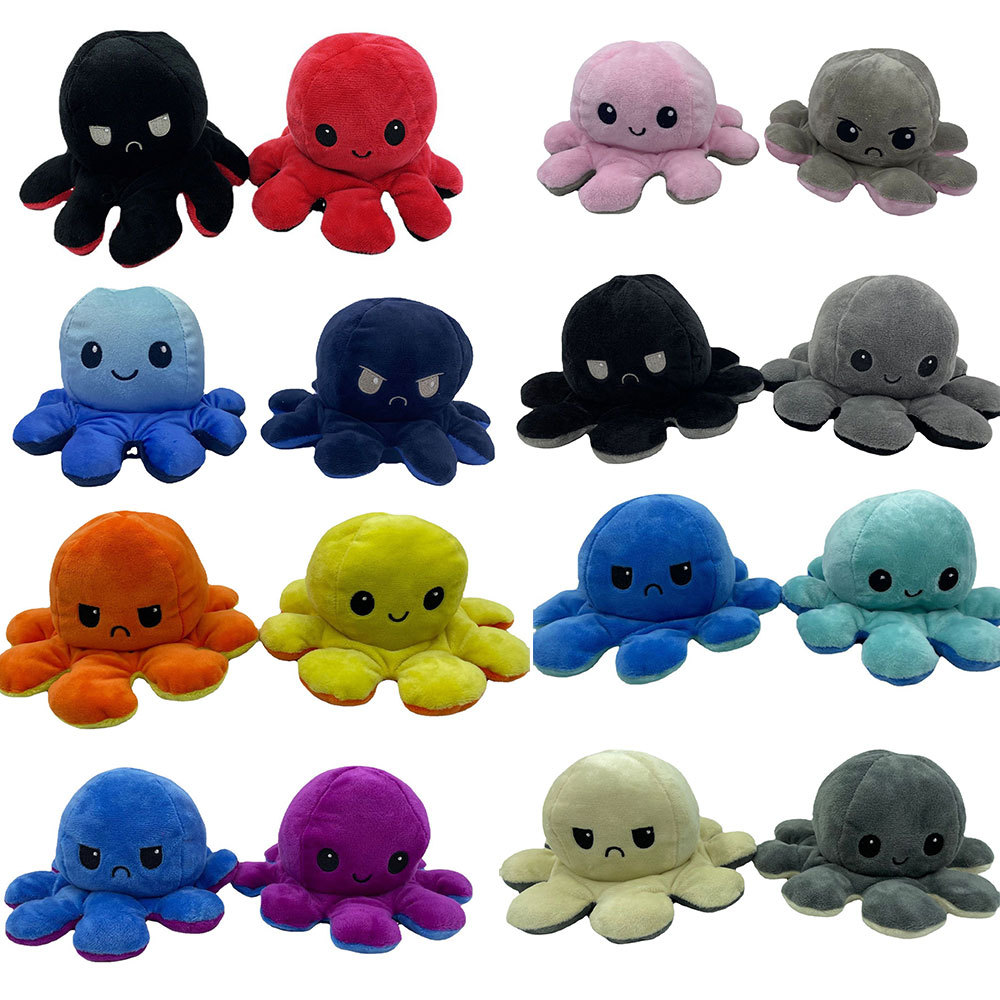 Hot Sale Soft Octopus Plush Toy Custom Reversible Octopus Stuffed Animal Double Sides Flip Show Your Mood Without Saying a Word