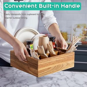 Nouveautés : Organisateur de couverts en bois d'acacia à 6 compartiments pour comptoir de cuisine - Product Image 5