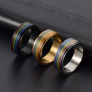 Vente chaude Mens En Acier Inoxydable Spinner Anneaux 8mm Rainbow Pride Anneaux Personnalisé Rotatif LGBTQ Lesbienne Gay Couple Anneaux - Product Image 5
