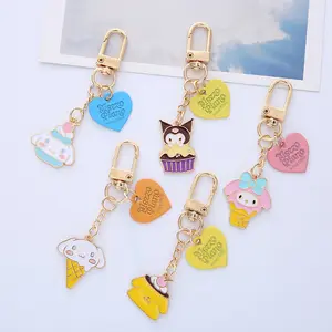 Promotional Decoration Gifts Custom Enamel Metal Dog Keychain Cinnamoroll Cherry with Heart Pendant Metal Hook Keychain