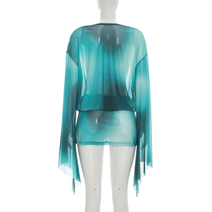 Viviblook J26DS159 Robe d'été pour femme, nouvelle robe décontractée à imprimé numérique, asymétrique, à manches longues, col tombant, en maille, mini-robe - Product Image 3