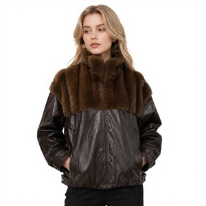 Women's <b>Shearling</b> <b>Bomber</b> <b>Jacket</b> With Fur Trim Winter Thick Leather Coat Zipper Closure Full Sleeve Regular Length Leather Coat - Product Image 1