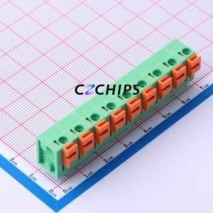 DB142V-7.62-9P-GN Spring Terminal Block Through hole Component (THT),P=7.62mm Connector 1x9P 7.62mm Green 9P - Product Image 1