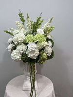 Vente en gros de centres de table en fleurs rose poudré, roses artificielles, boules de fleurs d'hortensia vertes pour la décoration de mariage et de fête