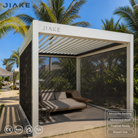 Pergola en aluminium Jiake avec panneaux moustiquaires, toit à lames motorisé électrique pour jardin tropical, resort, patio