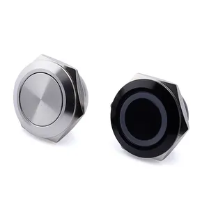 Abiltertarik sakelar tombol tekan logam campuran aluminium hitam sesaat dengan IP65 cincin 16mm