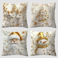 Housses de coussin de Noël vintage imprimées Père Noël, bonhomme de neige, sapin de Noël, décoratives dorées pour l'hiver