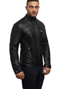 Brandslock Unisex <b>Genuine</b> Leather Biker Jacket Stand Collar Windproof Waterproof Camouflage Pattern Front Loose Fit Winter Ready - Product Image 3