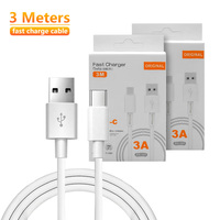Câble de données USB 3.0 Type-C 3M extra long à charge rapide 3A avec puce intelligente, en cuivre pur et câble de sécurité TPE pour appareil photo et écouteurs
