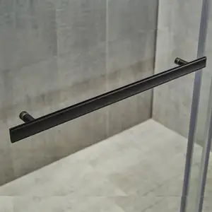 कस्टम डिज़ाइन 10 मिमी फ़्रेमलेस 2 पैनल ब्लैक बाइफ़ोल्ड बाथरूम स्क्रीन सिंगल स्लाइडिंग ग्लास शॉवर दरवाजे