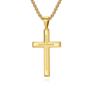 Unisex <b>Cross</b> Pendant Necklace Stainless Steel Gold Plated Everyday Wear - Product Image 1