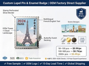 Épinglette personnalisée en émail dur, forme de sceau, plaquée argent, Tour Eiffel de <span class=keywords><strong>Paris</strong></span>, France, souvenir de voyage, badge métallique - Product Image 3