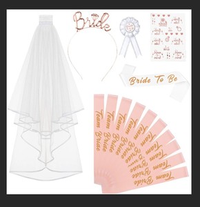 Artículos para Despedida de Soltera, Diadema de Equipo Nupcial, Correa de Hombro Dorada Rosa, Velo, <span class=keywords><strong>Tatuaje</strong></span> de Novia - Product Image 2