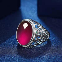 Bague de luxe personnalisée pour homme en agate avec cabochon ovale coloré, monture argentée, bijou de mode délicat
