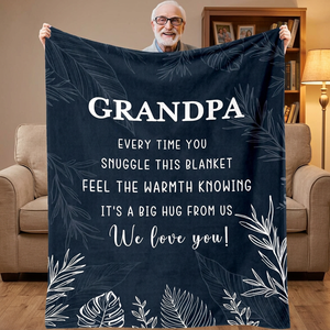 Couverture en flanelle à motif « Grand-père et feuilles blanches », jeté de canapé, couverture de sieste, lavable en machine, résistante à la décoloration, pour la chaleur hivernale, impression personnalisée - Product Image 1